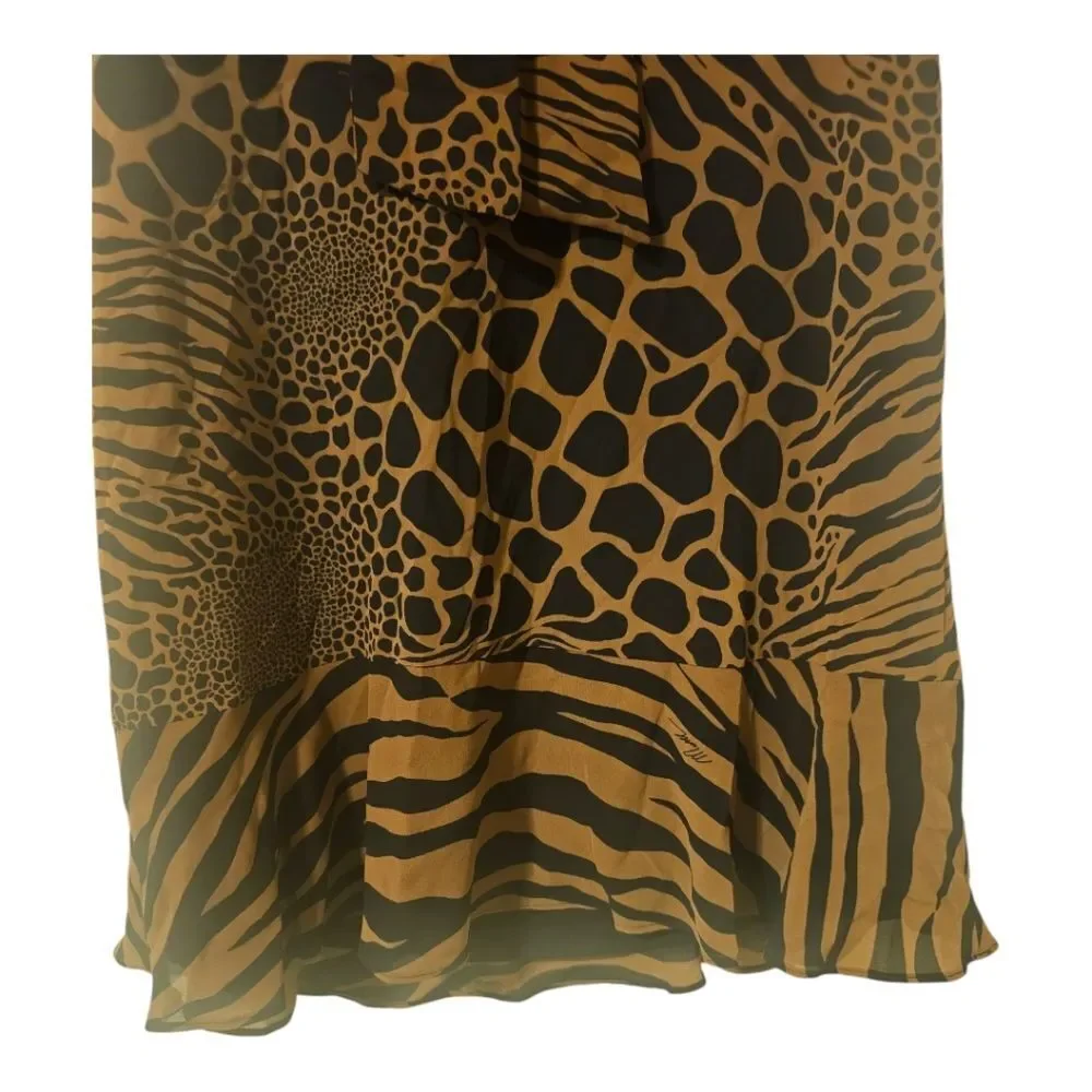 MICHAEL KORS NWT Ruffle Flounce Animal Print Caramel Tie Neck Dress‎ - Small
